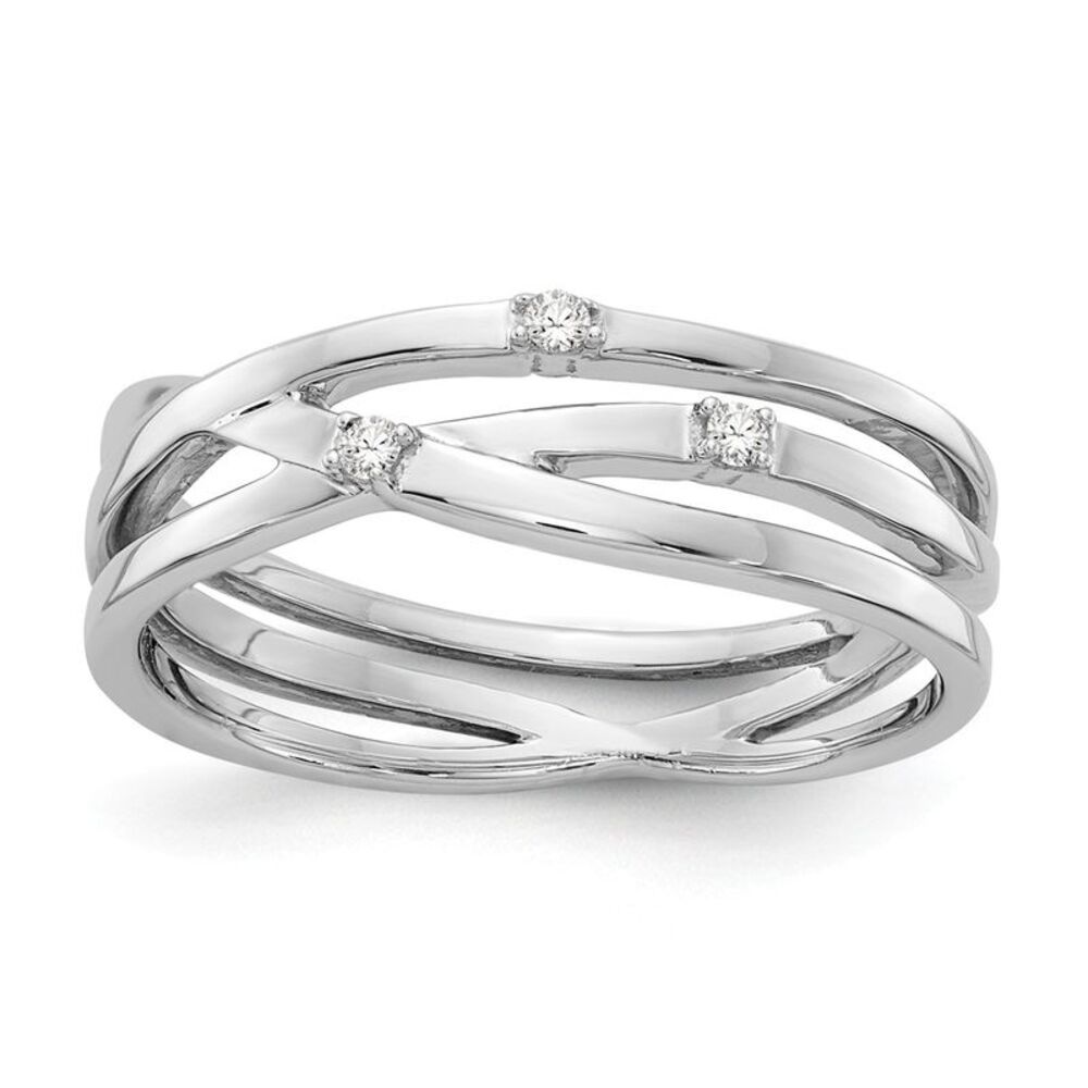.03 Ct Diamond 6mm Rhodium Plate Sterling Silver Ring Sz 8